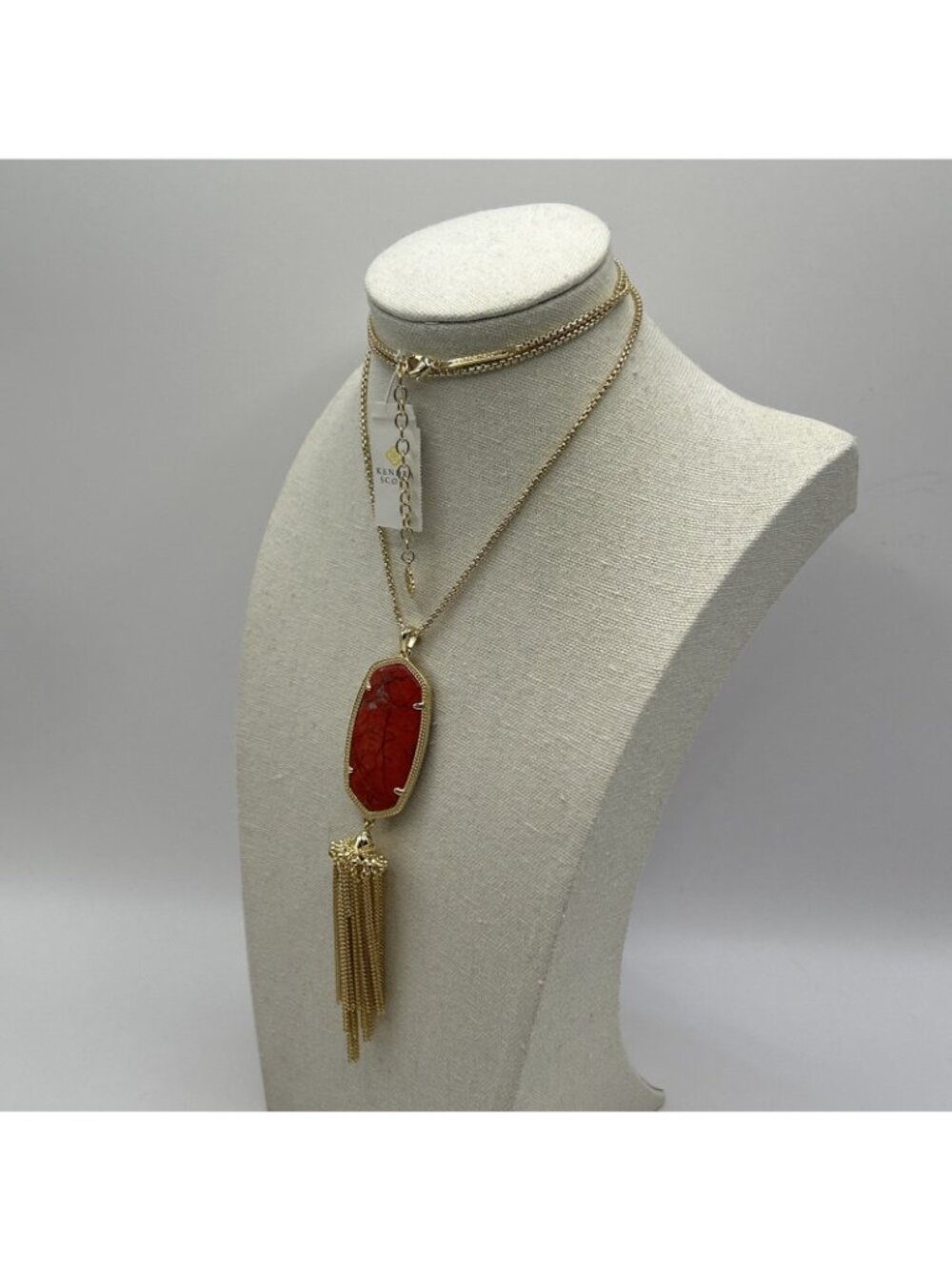 Kendra Scott Rayne Long Pendant Necklace in Bright Red Gold Plated New NWT Boho - Picture 9 of 16